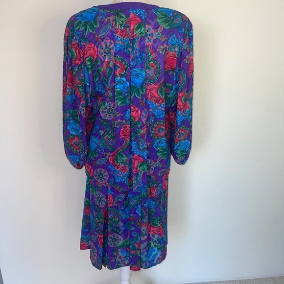 Diane Freis Skirt Set Womens Vintage Floral Purple Red Blue Polyester Top Button - Picture 2 of 15